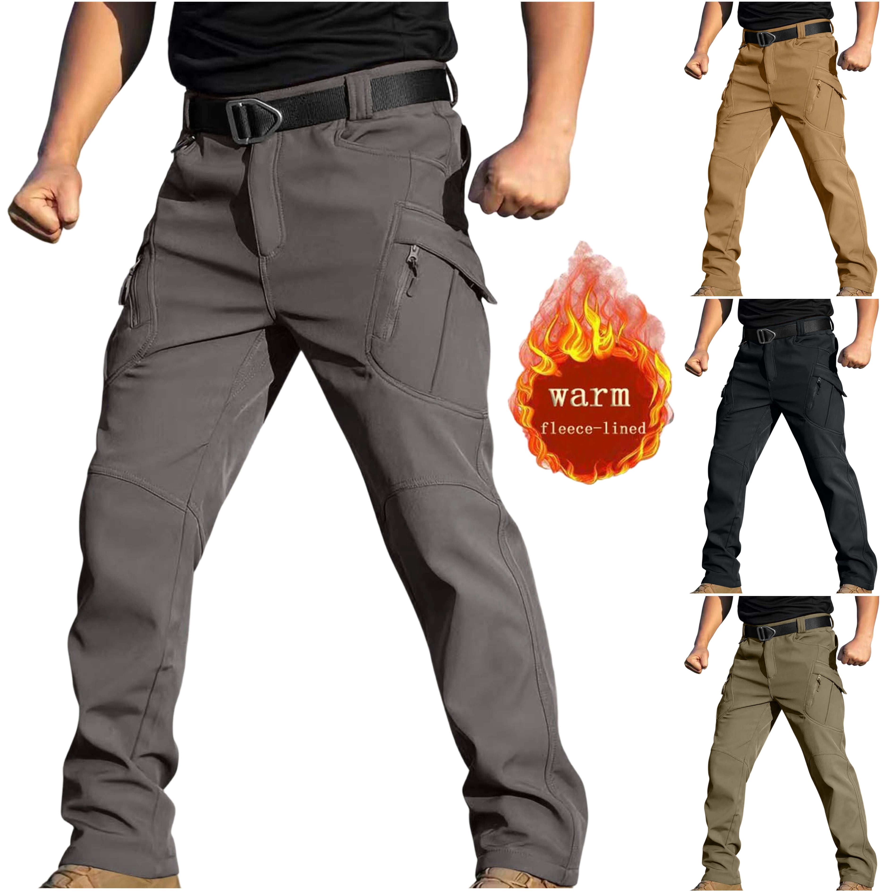DDAPJ pyju Men's Winter Pants Fleece Lined Ski Snow Pants Ripstop Cargo ...