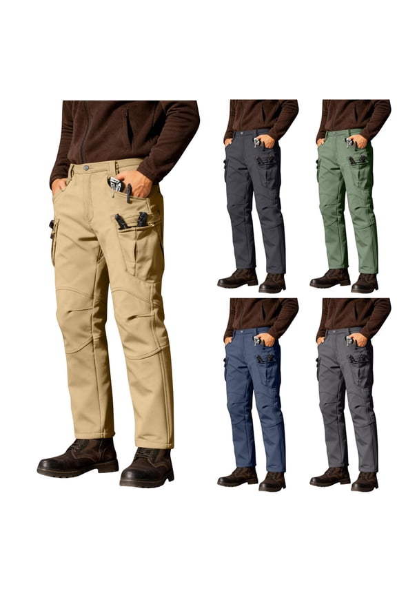 Men's Winter Pants Water Resistant Fleece Lined Snowboard Ski Pants Softshell Tactical Pants with Multi-Pockets Navy M