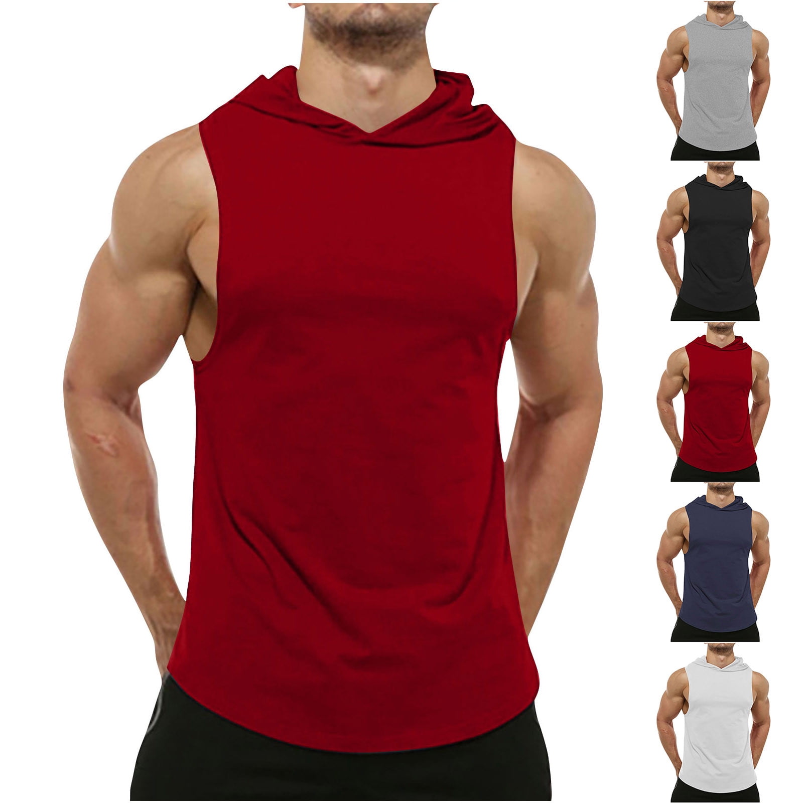 DDAPJ pyju Men's Workout Hooded Tank Tops Sleeveless Gym Training Hoodies Lightweight Stretch