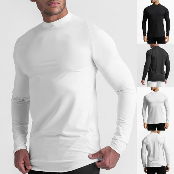 DDAPJ pyju Men's Workout Shirts Mock Neck Long Sleeve T Shirts Slim Fit Stretch Base Layer Top Lightweight Running Athletic Pullover Black M