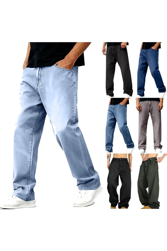 Men's Y2k Hip Hop Baggy Jeans Wide Leg Denim Pants Vintage Casual Loose Trousers Big and Tall Cool Streetwear Pants with Pockets Daily Sales Gray S