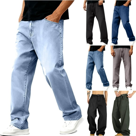 DDAPJ pyju Men's Y2k Hip Hop Baggy Jeans Wide Leg Denim Pants Vintage Casual Loose Trousers Big and Tall Cool Streetwear Pants with Pockets Lightning Sales of The Day Dark Blue XXXXXL