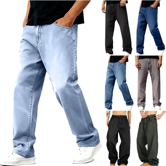 DDAPJ pyju Men's Y2k Hip Hop Baggy Jeans Wide Leg Denim Pants Vintage Casual Loose Trousers Big and Tall Cool Streetwear Pants with Pockets Sales of Today Prime Dark Blue XXXL