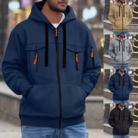 DDAPJ pyju Men's Zip-Up Hoodies with Zipper Pockets Lightweight Fleece Sweatshirts for Running Hiking Casual Activewear Black L