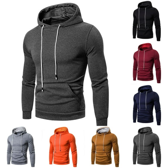 DDAPJ pyju Mens Athletic Hoodies Solid Casual Sports Sweatshirt Lightweight Gym Running Workout Hoodie with Kangaroo Pocket Wine L