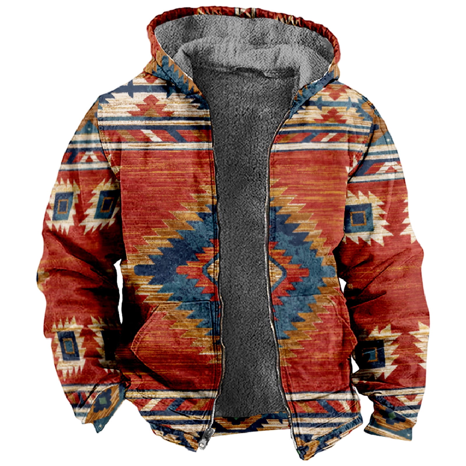 Hvyesh Oversized Sherpa Lined Hoodie Jacket for Men Plus Size 3D Graphic  Fleece Coat Full Zipper Thick Warm Coat 2024 Long Sleeve Print Jacket  Outerwear with Pockets Coffee S-6XL 