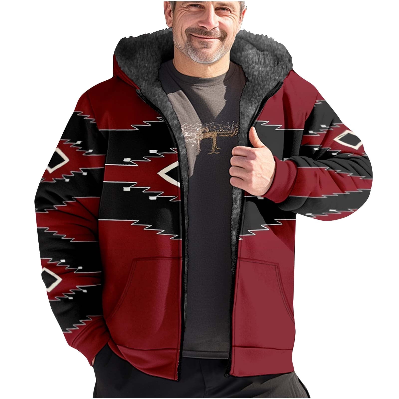 DDAPJ pyju Mens Aztec Graphic Zip Up Hoodies, Oversized Sherpa Lined