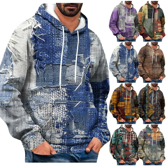 DDAPJ pyju Mens Aztec Hoodie Western Cowboy Hooded Sweatshirt Graphic Print Oversized Pullover Hoodies with Pocket Multicolor M
