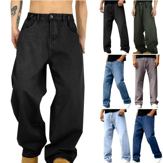 DDAPJ pyju Mens Baggy Jeans Vintage Parachute Pants Trendy Casual Street Pants Y2k Denim Pants 90s Hip Hop Streetwear Black XXXL