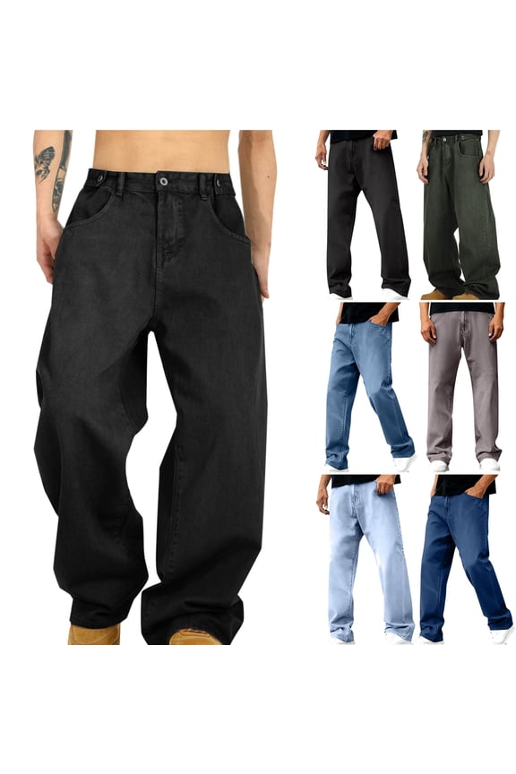 Mens Baggy Jeans Vintage Parachute Pants Trendy Casual Street Pants Y2k Denim Pants 90s Hip Hop Streetwear Black M