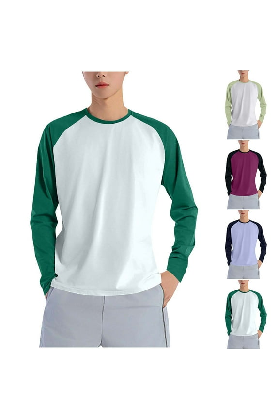 Mens Baseball T-shirts Color Block Long Sleeve Crew Neck Tees Fall Casual Athletic Tee Tops Purple M