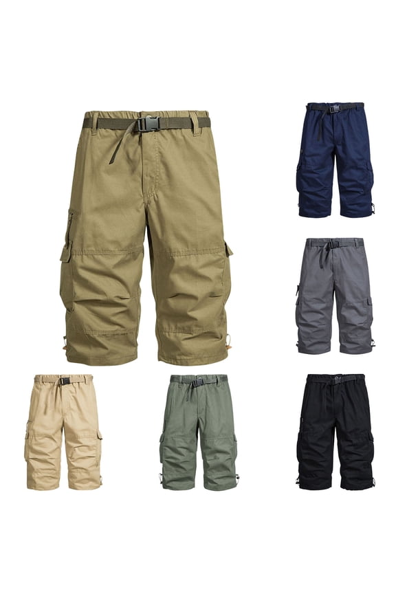 Mens Bermuda Cargo Shorts Cotton Ripstop Hiking Work Shorts Casual Summer Knee Length Shorts with Multi Pockets Brown M