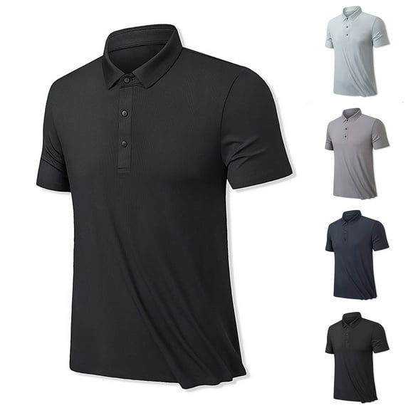 DDAPJ pyju Mens Big and Tall Polos Shirts Breathable Ice Silk Stretch Shirt Short Sleeve Performance Moisture Wicking Golf Poloss Basic Solid Casual Sports Collared T-shirt Dark Blue XXL