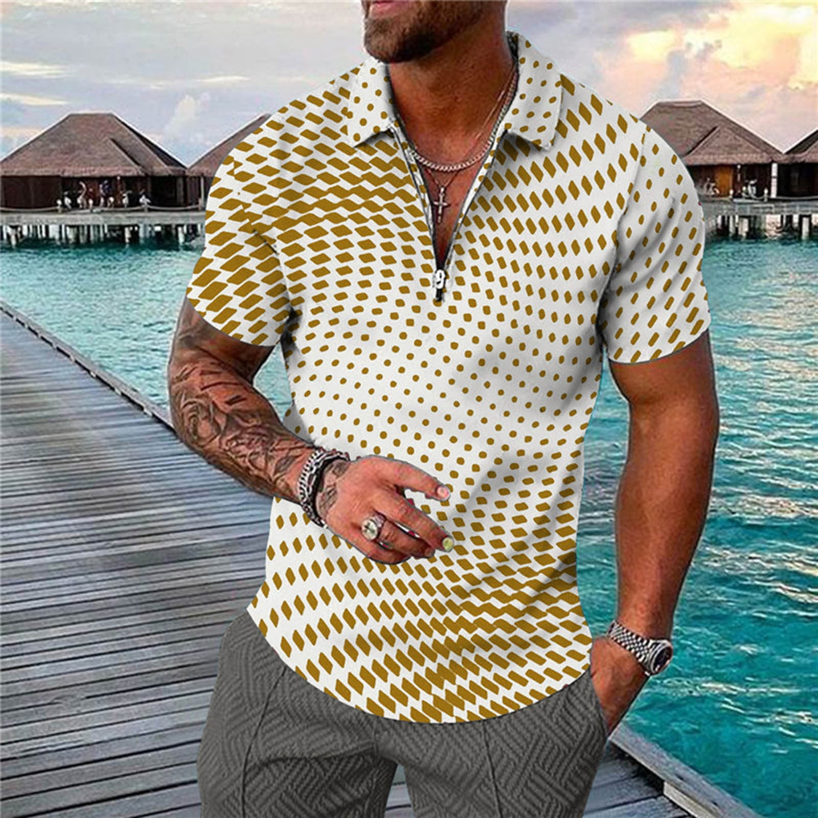 DDAPJ pyju Mens Big and Tall Quarted Zip Polo Shirts Short Sleeve 3D ...