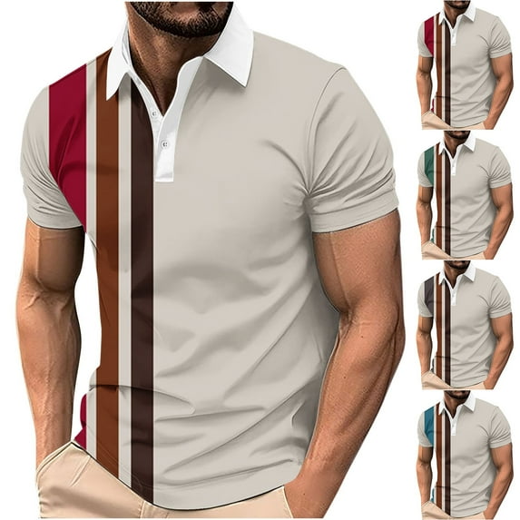 DDAPJ pyju Mens Big and Tall Golf Shirts Color Block Striped Polos Shirt Trendy Casual Summer Short Sleeve Collared Tops Sales of Today Brown XXXXL