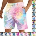 thumbnail image 1 of DDAPJ pyju Mens Big and Tall Swim Trunks Tie Dye Print Casual Beach Shorts Quick Dry Bathing Suits with Pockets Clearance Sale Today Multicolor L, 1 of 8