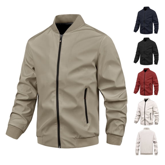 DDAPJ pyju Mens Bomber Jackets Zip Up Stand Collar Jacket Lightweight Motocycle Windbreakers Biker Coat with Pockets Red XL