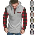 thumbnail image 1 of DDAPJ pyju Mens Button Collar Hoodie Plaid Patchwork Long Sleeve Drawstring Hooded Sweatshirt Trendy Casual Pullover Tops Orange XXL, 1 of 6