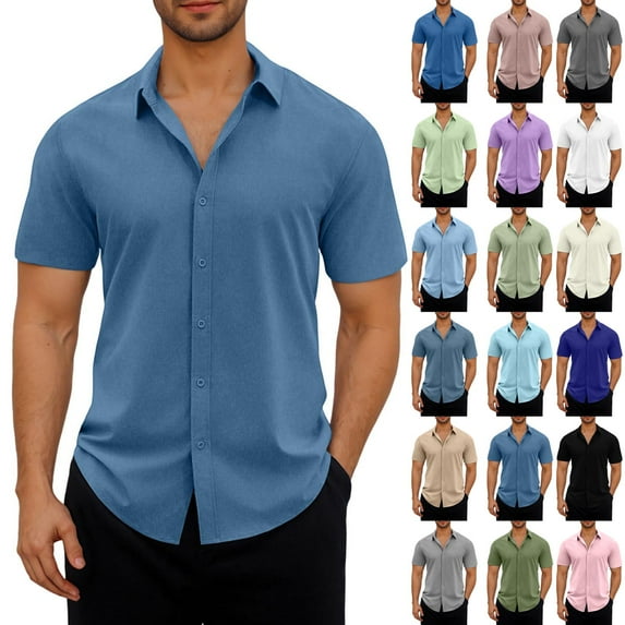 DDAPJ pyju Mens Button Down Short Sleeve Shirt Solid Basic Casual Shirts Summer Beach Textured Shirts Lightning Sales White S