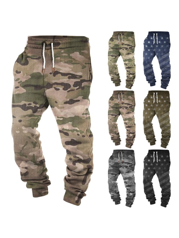 Mens Camo Cargo Pants 2025 Fashion,Elastic Waist Drawstring Jogger Sweatpants Loose Fit Athletic Lounge Pants Straight Wide Leg Work Trousers with Pockets
