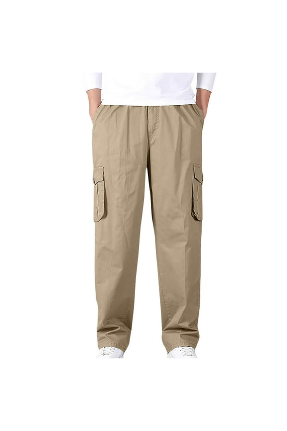 Mens Cargo Pants Big and Tall Solid Casual Joggers Athletic Pants Cotton Loose Straight Sweatpants Elastic Waist Ripstop Tactical Pants Multi-Pocket Work Trousers Sales Today Yellow 6XL