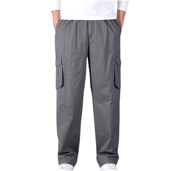 DDAPJ pyju Mens Cargo Pants Big and Tall Solid Casual Joggers Athletic Pants Cotton Loose Straight Sweatpants Elastic Waist Ripstop Tactical Pants Multi-Pocket Work Trousers Sales Today Dark Gray 5XL