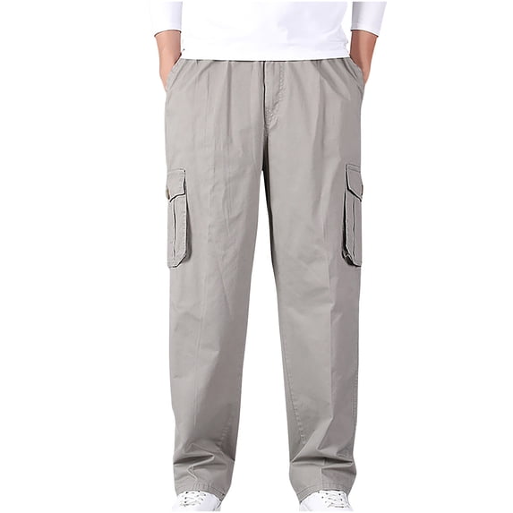 DDAPJ pyju Mens Cargo Pants Big and Tall Solid Casual Joggers Athletic Pants Cotton Loose Straight Sweatpants Elastic Waist Ripstop Tactical Pants Multi-Pocket Work Trousers Sales Today Gray XXL