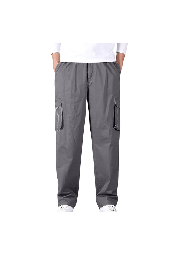 Mens Cargo Pants Big and Tall Solid Casual Joggers Athletic Pants Cotton Loose Straight Sweatpants Elastic Waist Ripstop Tactical Pants Multi-Pocket Work Trousers Sales Today Dark Gray XXXL