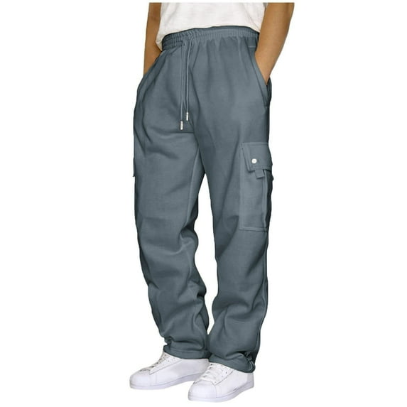 DDAPJ pyju Mens Cargo Sweatpants Big and Tall Solid Casual Loose Athletic Pants Elastic Waist Drawstring Jogger Pants Straight Leg Work Trousers with Multi Pockets Sales Today Clearance Dark Gray 5XL