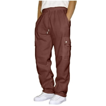 DDAPJ pyju Mens Cargo Sweatpants Big and Tall Solid Casual Loose Athletic Pants Elastic Waist Drawstring Jogger Pants Straight Leg Work Trousers with Multi Pockets Sales Today Clearance Wine XXXL