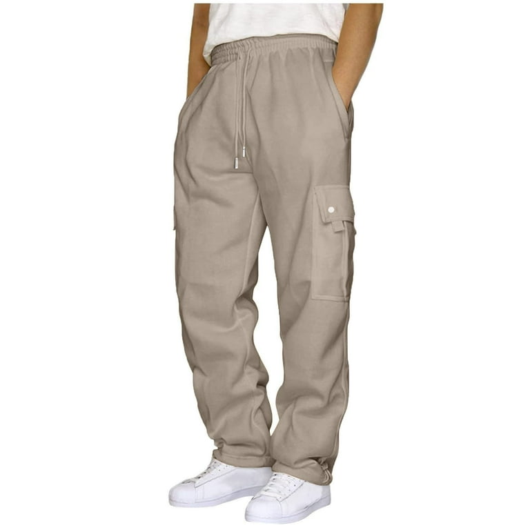Stretch Cargo Pants for Women Solid Elastic Waist Denim Work Pants Multi  Pockets Comfy Streetwear Jogger Pants Loose Pants(S,Khaki)