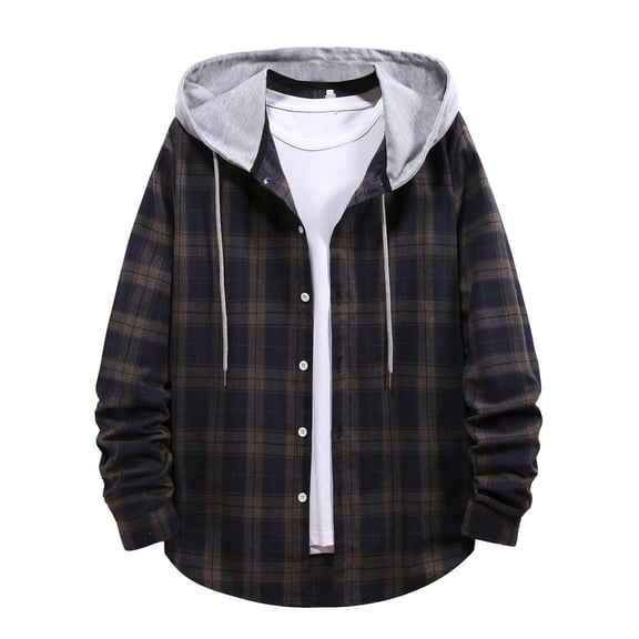 DDAPJ pyju Mens Casual Button Down Shirt Jackets on Clearance,Hooded Flannel Shirts for Men Lightweight Drawstring Long Sleeve Hoodie Jacket Fall Fashion Outerwear 2023