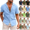 thumbnail image 1 of DDAPJ pyju Mens Casual Button Down Shirts Short Sleeve Regular Fit Untucked Dress Shirts Solid Spread Collar Summer Beach Shirts Lightweight Vacation Tops Blue L, 1 of 5
