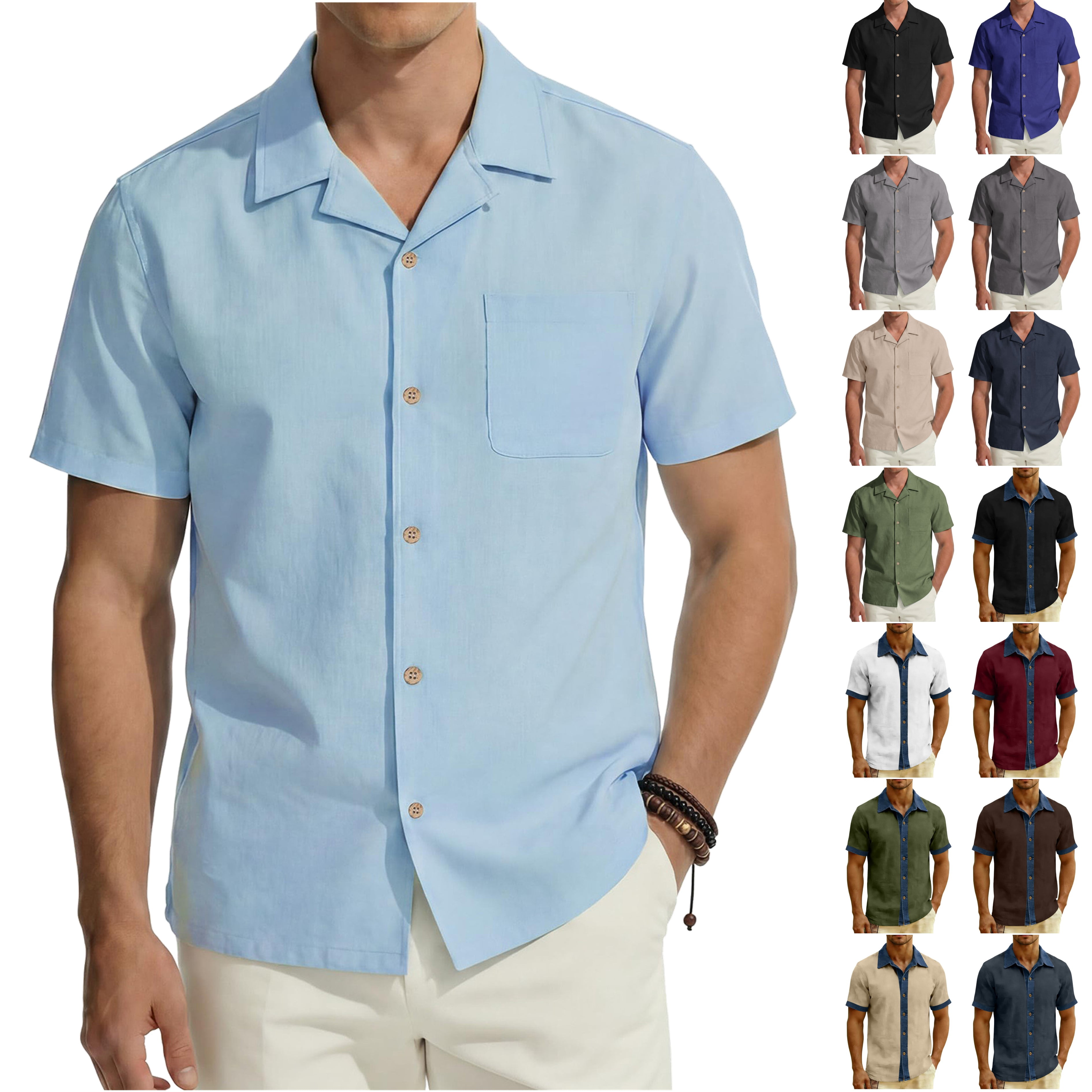 DDAPJ pyju Mens Cotton Linen Button Down Shirts Big and Tall Short ...