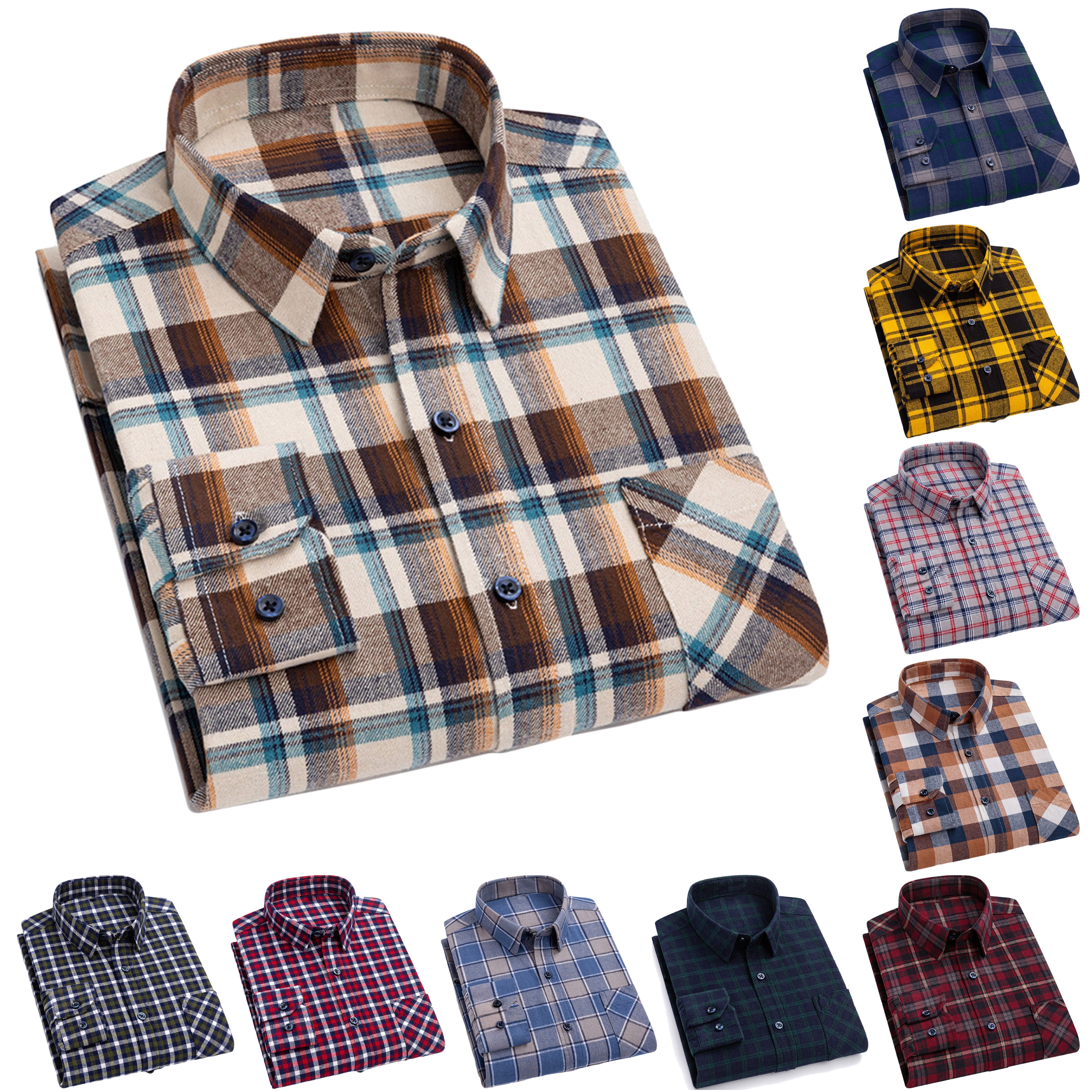DDAPJ pyju Mens Casual Dress Shirts Plaid Button Down Shirt Long Sleeve ...