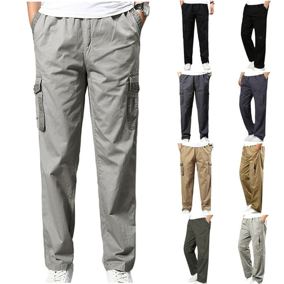 DDAPJ pyju Mens Casual Straight Leg Pants 2024 Fashion, Elastic Waist Tactical Work Pants Cotton Ripstop Cargo Pants with Multi Pockets Z-Yellow XXL