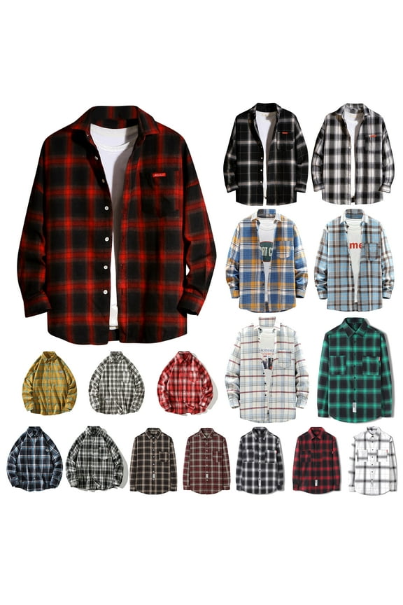 Mens Causal Flannel Plaid Shirts Long Sleeve Button Down Shirt Jacket Lightweight Work Shirt Fall Trendy Outwear Tops 2024 Brown XXL