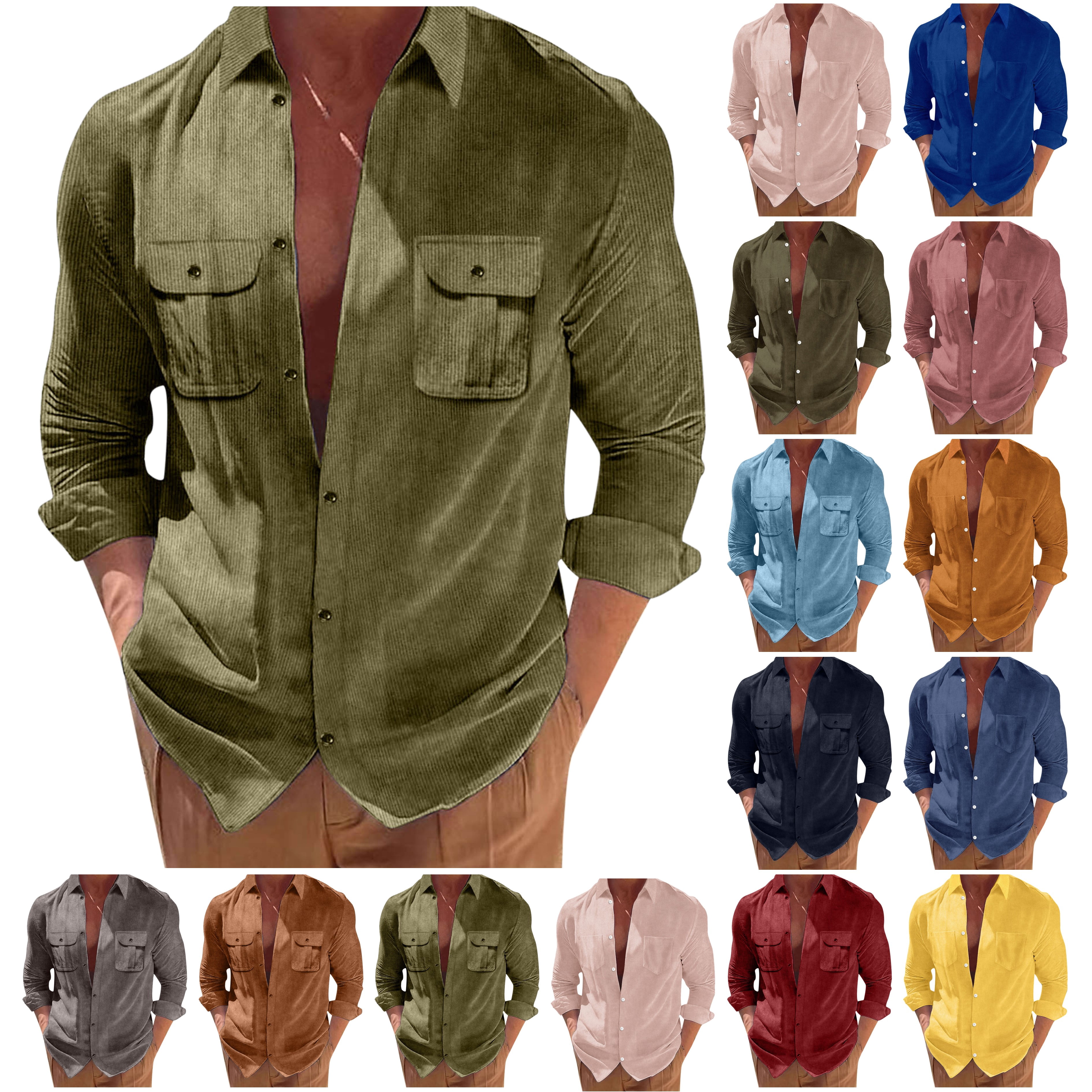 DDAPJ pyju Mens Corduroy Button Down Shirt Casual Stylish Long Sleeve ...