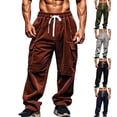 thumbnail image 1 of DDAPJ pyju Mens Corduroy Cargo Pants Elastic Waist Drawstring Casual Sweatpants Solid Baggy Comfy Trousers Hip Hop Streetwear Army Green M, 1 of 6