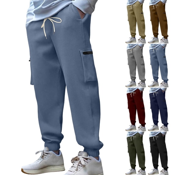 DDAPJ pyju Mens Corduroy Joggers Pants Casual Cargo Pants Drawstring Elastic Waist Baggy Lounge Sweatpants with Pockets Brown M
