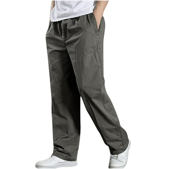 DDAPJ pyju Mens Cotton Cargo Pants Clearance Sales, Solid Straight Leg Casual Work Trousers Elastic Waist Running Athletic Pants Outdoor Lightweight Tactical Pants with Multi Pockets Dark Gray M