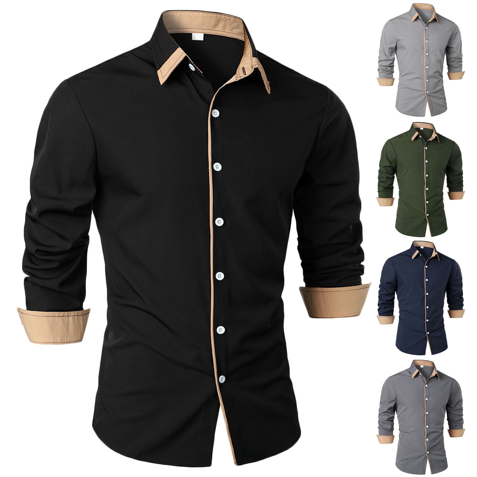 DDAPJ pyju Mens Cotton Dress Shirts Long Sleeve Button Down Business ...