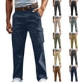 thumbnail image 1 of DDAPJ pyju Mens Cotton Linen Cargo Pants Loose Fit Casual Sweatpants Outdoor Straight Leg Work Pants Hiking Joggers Army Green M, 1 of 5