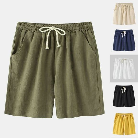 DDAPJ pyju Mens Cotton Linen Casual Athletic Shorts Elastic Waist Drawstring Comfy Summer Shorts Lightweight Beach Shorts with Pockets White L