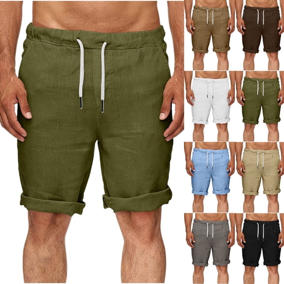 DDAPJ pyju Mens Cotton Linen Shorts Casual Drawstring Elastic Waist Lightweight Breathable Bermuda Summer Beach Short Pant for Men Gray M