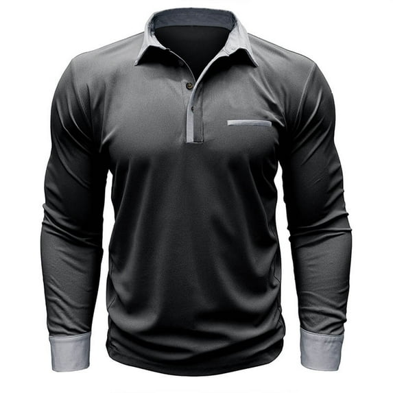 DDAPJ pyju Mens Cotton Long Sleeve Polos Shirts 2025 ,Muscle Fit Golf Shirt Contrasting Color Collar Casual Business Shirt Basic Workout Tops M - 3XL