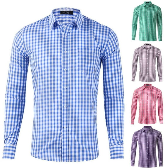 DDAPJ pyju Mens Cotton Oxford Shirt Regular Fit Long Sleeve Plaid Dress Shirts Business Casual Button Down Shirt with Chest Pocket Purple L