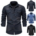 thumbnail image 1 of DDAPJ pyju Mens Denim Shirts Long Sleeve Slim Fit Jean Shirt Distressed Cargo Work Shirts with Pockets Black S, 1 of 7