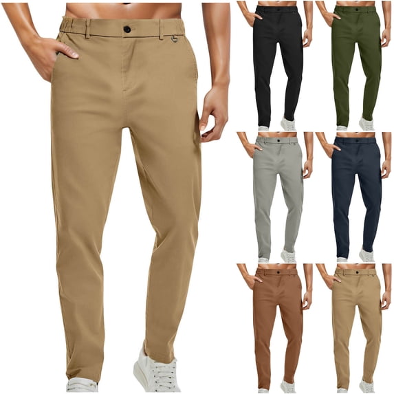DDAPJ pyju Mens Dress Pants Slim Straight Fit Chino Pants Basic Solid Business Casual Pants Elastic Waist Comfy Trousers with Pockets Black 3XL