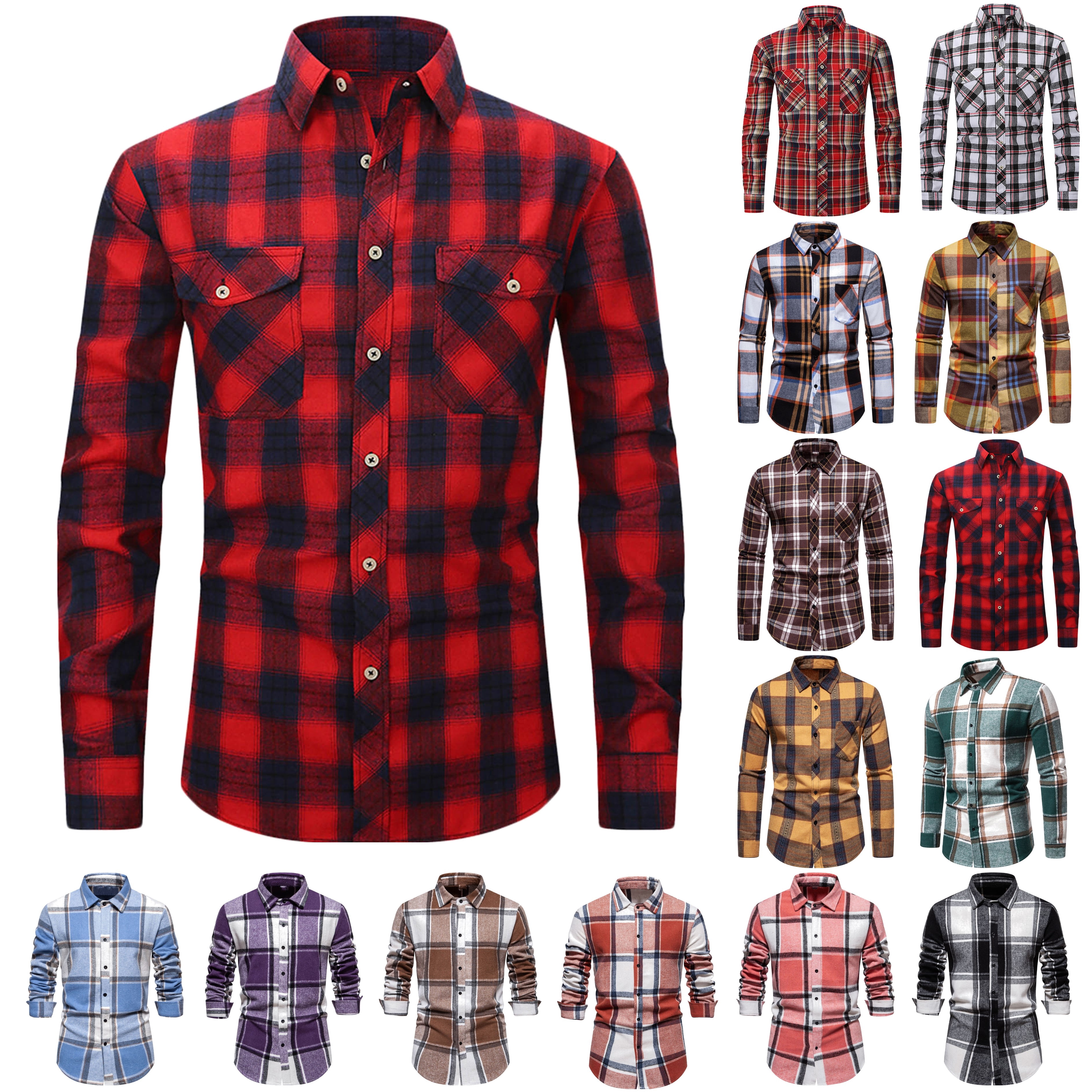 DDAPJ pyju Mens Dress Shirt Long Sleeve Plaid Button Down Shirts ...